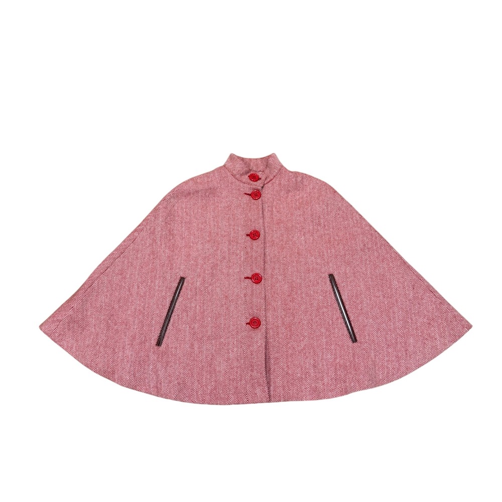 Edward An Red Herringbone Wool Blend Cape Coat USA M Equestrian Fall Layering